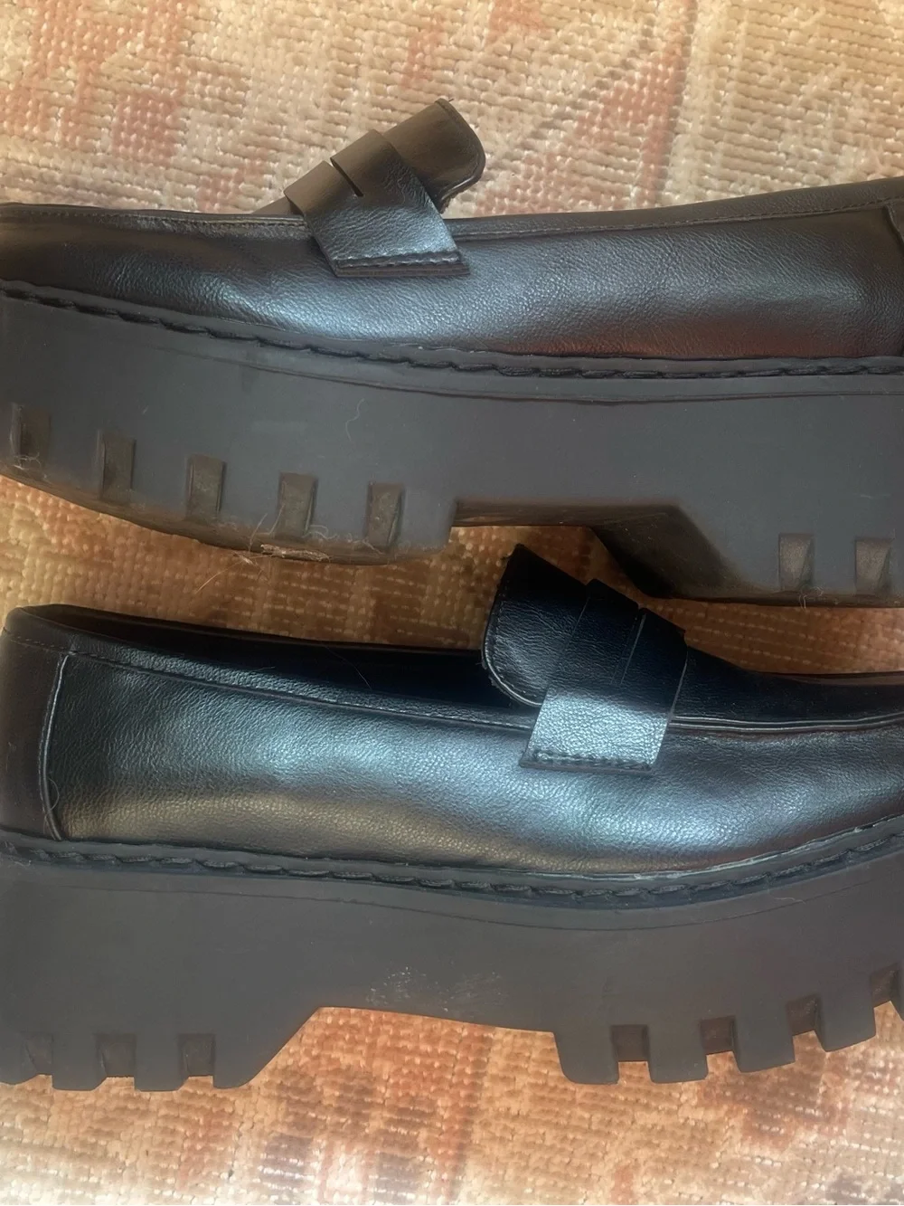 Women's Black Lug-Sole Platform Penny Loafers